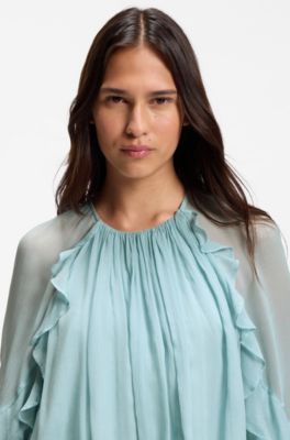 Regular-fit blouse in light Creponne fabric, Light Blue