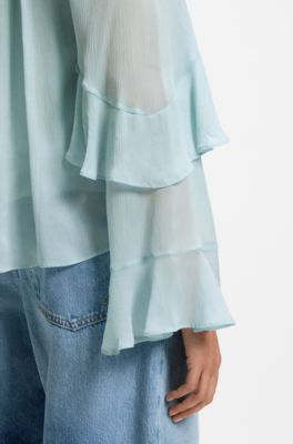 Regular-fit blouse in light Creponne fabric, Light Blue