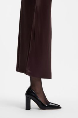 High-heeled pumps in leather with pointed toe, Black