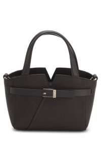 BOSS Revers mini tote bag in grained leather, Dark Brown