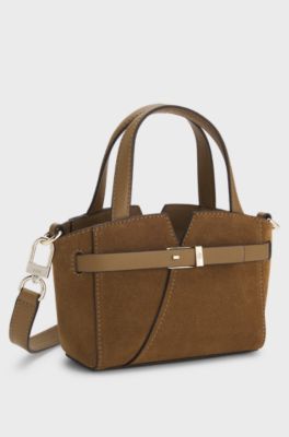 BOSS Revers mini tote bag in suede, Brown