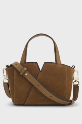 BOSS Revers mini tote bag in suede, Brown