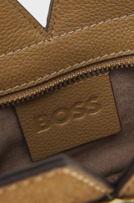 BOSS Revers mini tote bag in suede, Brown