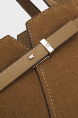 BOSS Revers mini tote bag in suede, Brown