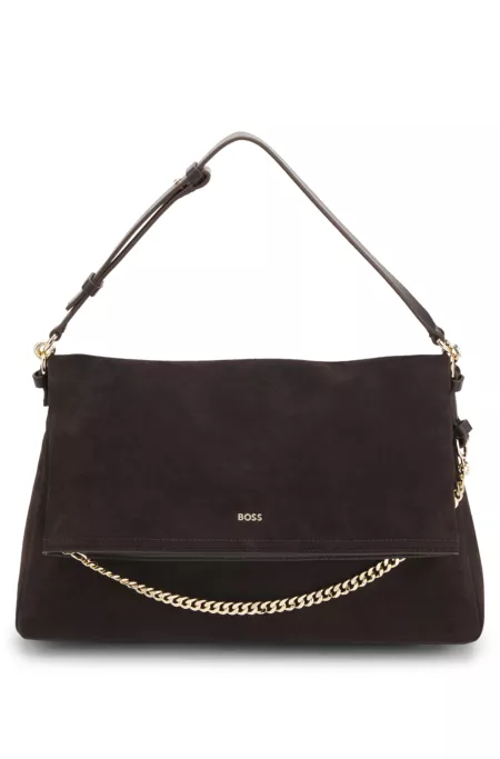 Faux-suede shoulder bag with fold-over design
