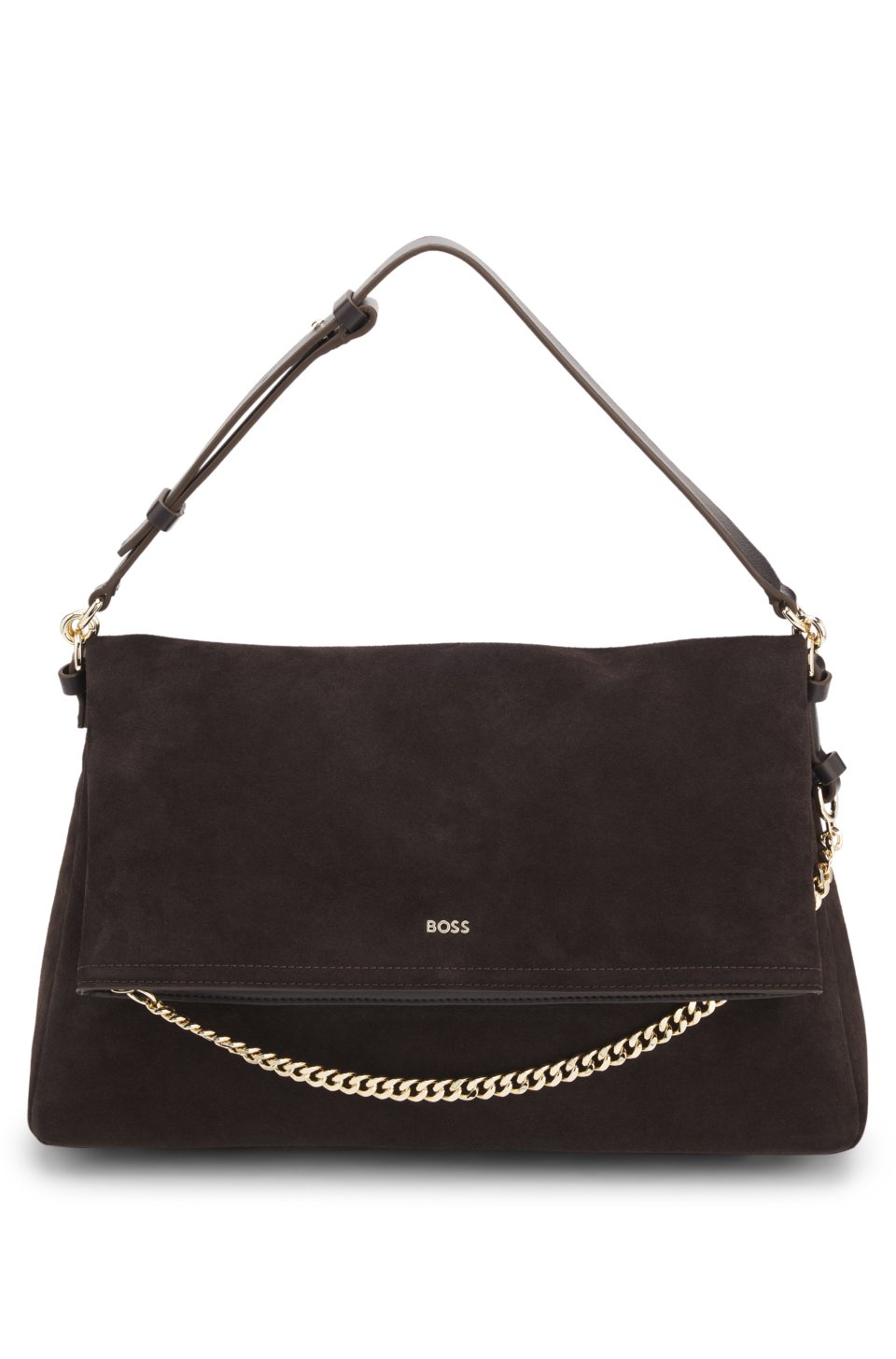 Faux-suede shoulder bag with fold-over design