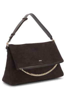 Faux-suede shoulder bag with fold-over design 4