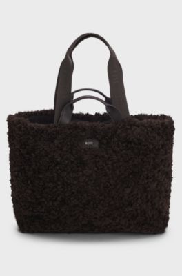 Teddy tote bag with metallic logo lettering, Dark Brown
