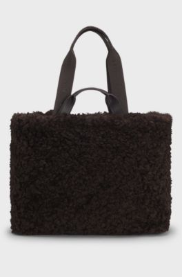 Teddy tote bag with metallic logo lettering, Dark Brown
