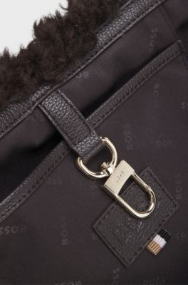 Teddy tote bag with metallic logo lettering, Dark Brown