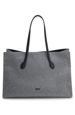Tote bag with black enamelled logo detail, Grey