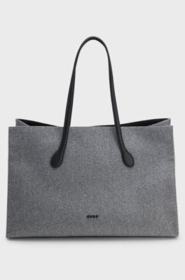 Tote bag with black enamelled logo detail, Grey