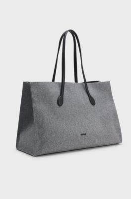 Tote bag with black enamelled logo detail, Grey