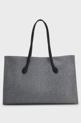 Tote bag with black enamelled logo detail, Grey