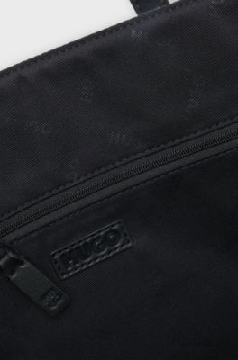 Tote bag with black enamelled logo detail, Grey