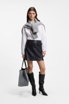 Tote bag with black enamelled logo detail, Grey