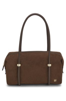 Faux-leather bag with double handles, Dark Brown