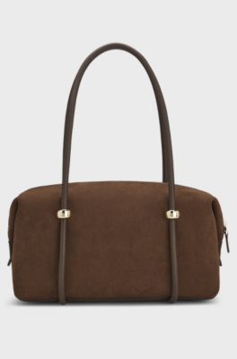 Faux-leather bag with double handles, Dark Brown