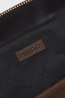 Faux-leather bag with double handles, Dark Brown
