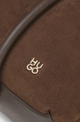 Borsa in similpelle con doppi manici, Marrone scuro