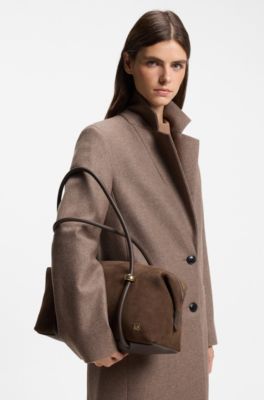 Faux-leather bag with double handles, Dark Brown