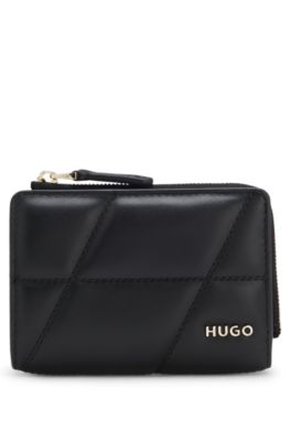 Quilted wallet with metal logo lettering, Black