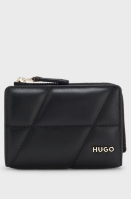 Quilted wallet with metal logo lettering, Black