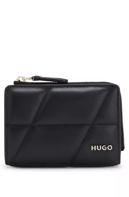 Quilted wallet with metal logo lettering