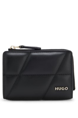 Quilted wallet with metal logo lettering