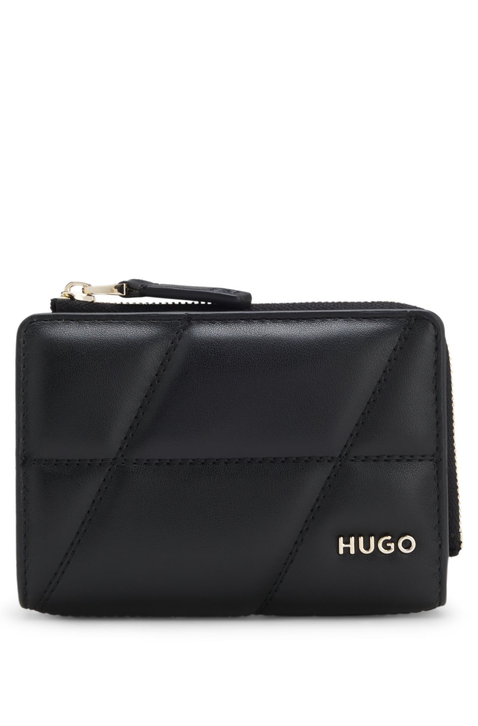 Quilted wallet with metal logo lettering