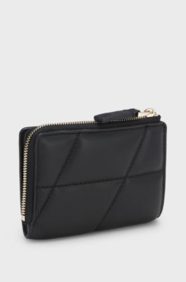 Quilted wallet with metal logo lettering, Black