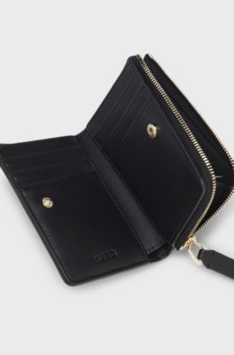Quilted wallet with metal logo lettering, Black