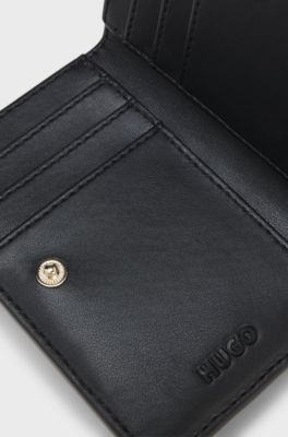 Quilted wallet with metal logo lettering, Black