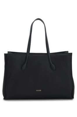 Structured twill tote bag with metal logo, Black