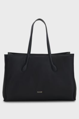 Strukturierte Tote Bag aus Twill mit Metall-Logo, Schwarz