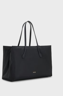 Structured twill tote bag with metal logo, Black