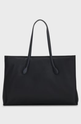 Strukturierte Tote Bag aus Twill mit Metall-Logo, Schwarz