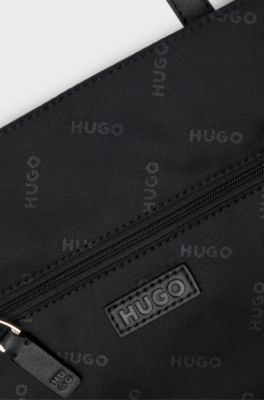 Strukturierte Tote Bag aus Twill mit Metall-Logo, Schwarz