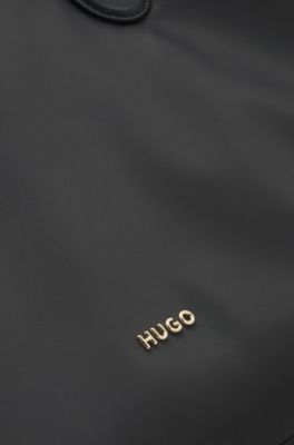 Strukturierte Tote Bag aus Twill mit Metall-Logo, Schwarz