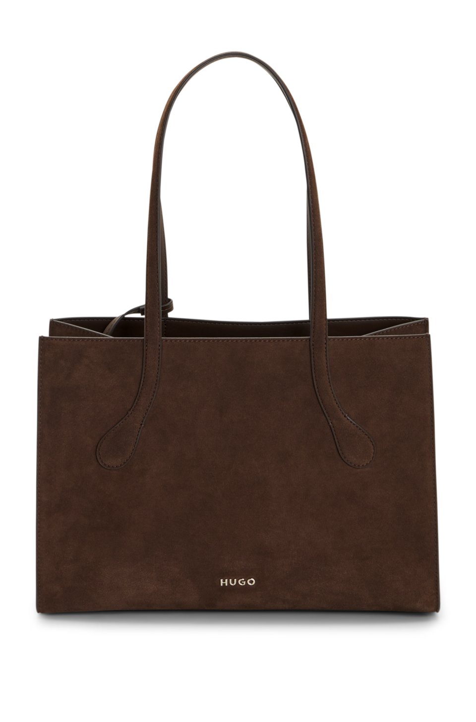 Dual-material faux-leather tote with metal logo
