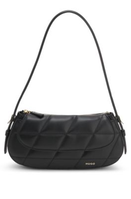 Quilted faux-leather bag with adjustable handle, Black