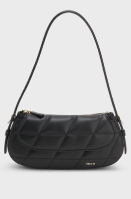 Quilted faux-leather bag with adjustable handle, Black