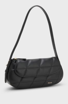 Quilted faux-leather bag with adjustable handle, Black