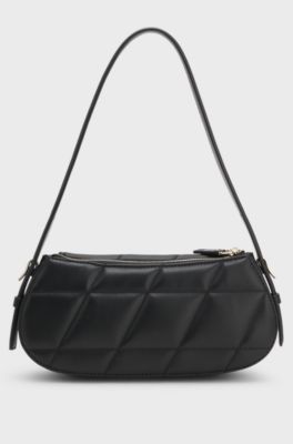 Quilted faux-leather bag with adjustable handle, Black