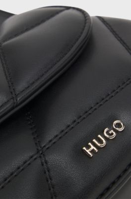 Quilted faux-leather bag with adjustable handle, Black