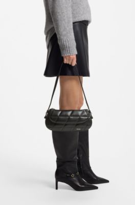 Quilted faux-leather bag with adjustable handle, Black