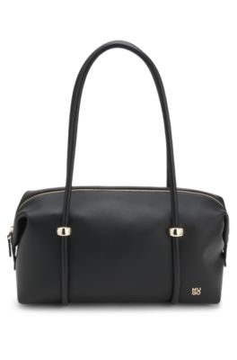 Grained faux-leather bag with gold-tone hardware, Black