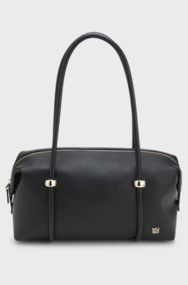 Grained faux-leather bag with gold-tone hardware, Black