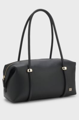 Grained faux-leather bag with gold-tone hardware, Black