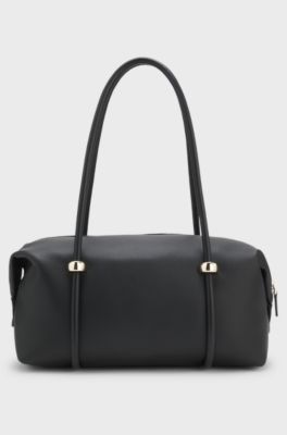 Grained faux-leather bag with gold-tone hardware, Black